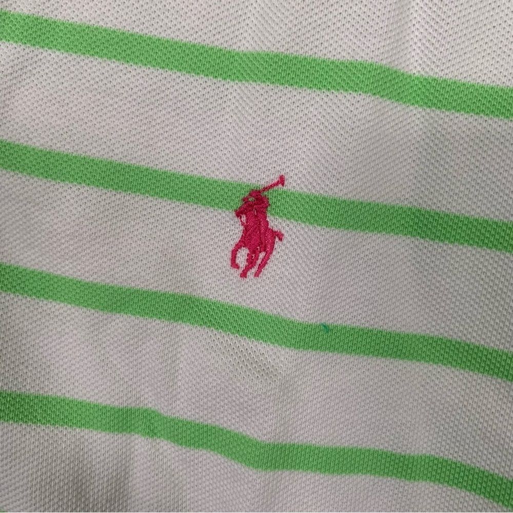 POLO by RALPH LAUREN Men's Short Sleeve Green & White Stripe Polo Shirt Med #970 - Picture 2 of 9